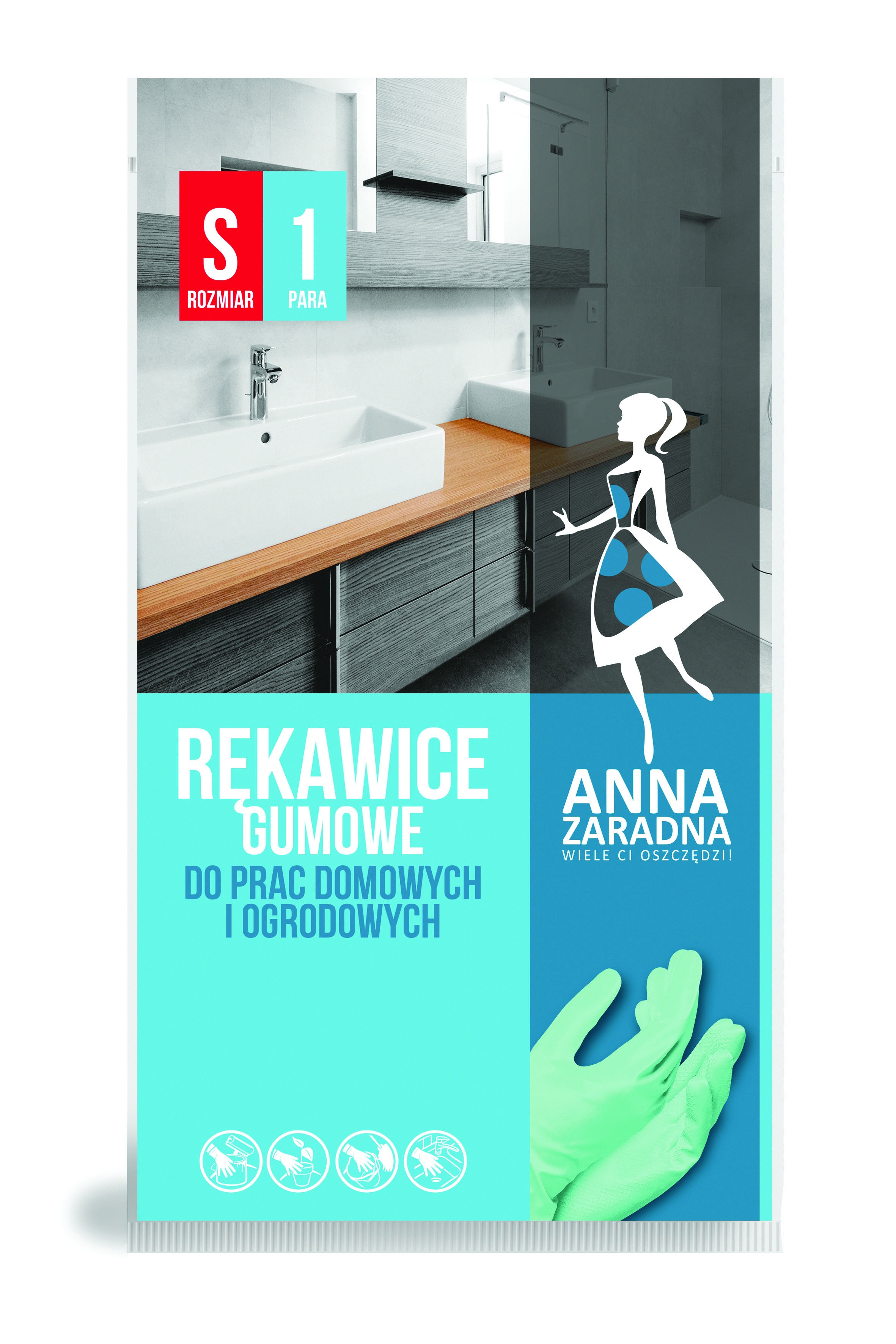 Rękawice gumowe Anna Zaradna, rozmiar s, pastelowa zieleń