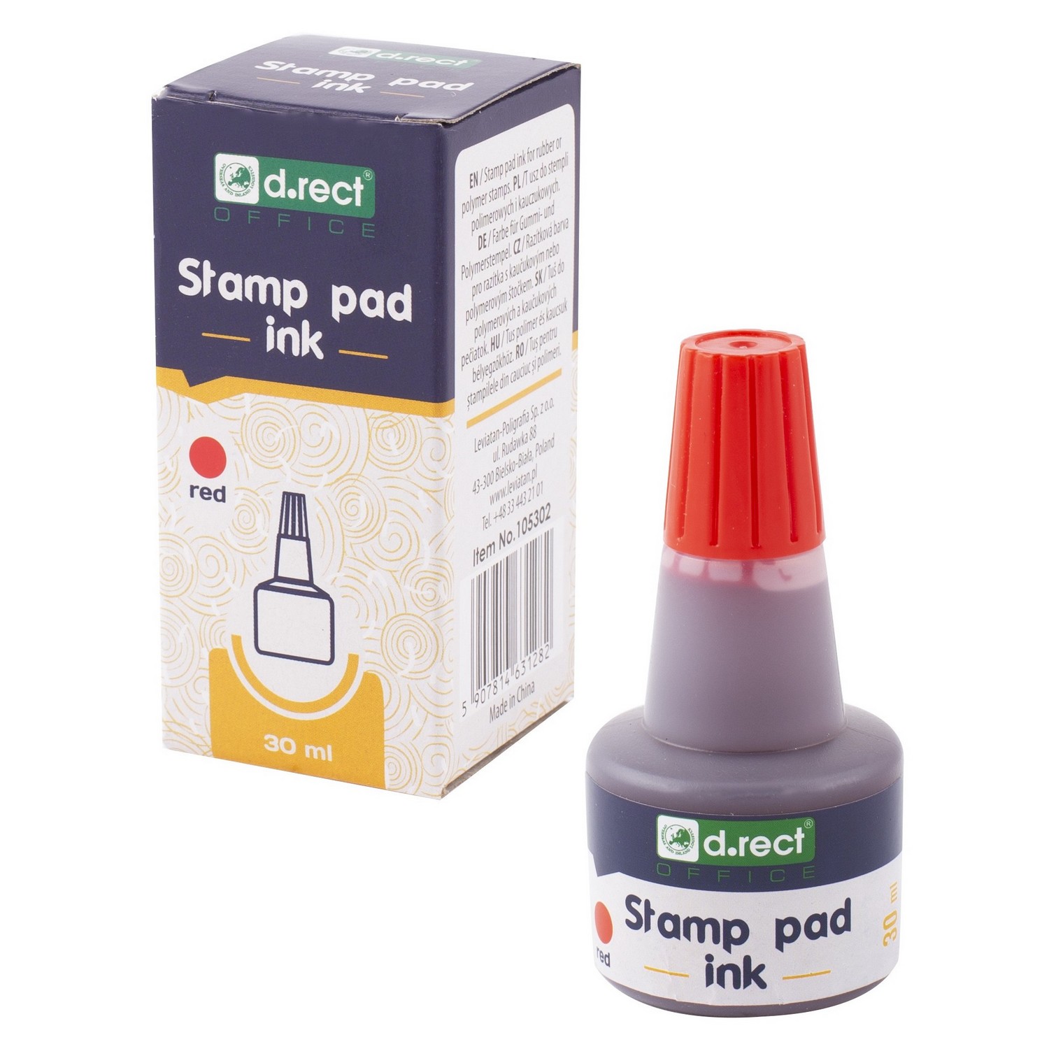 Tusz do stempli d.rect czerwony 30ml Tusz do stempli d.rect czerwony 30ml