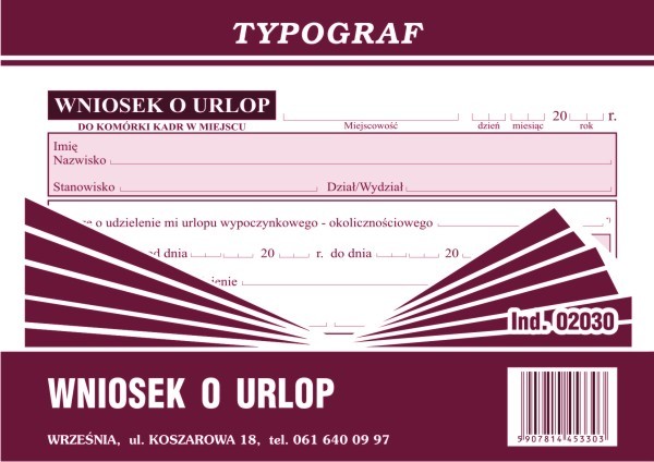 Druk wniosek o urlop A6 Typograf