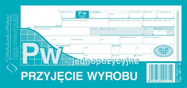 Druk przyjęcie wyrobu jednopozycyjne pw | eazbiuro.pl | Zamów wygodnie!