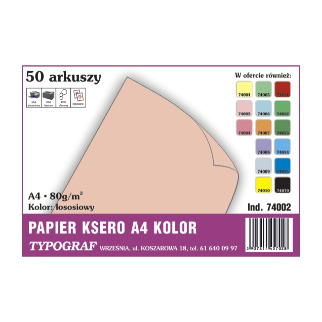 Papier ksero A4 łososiowy 80g/50ark