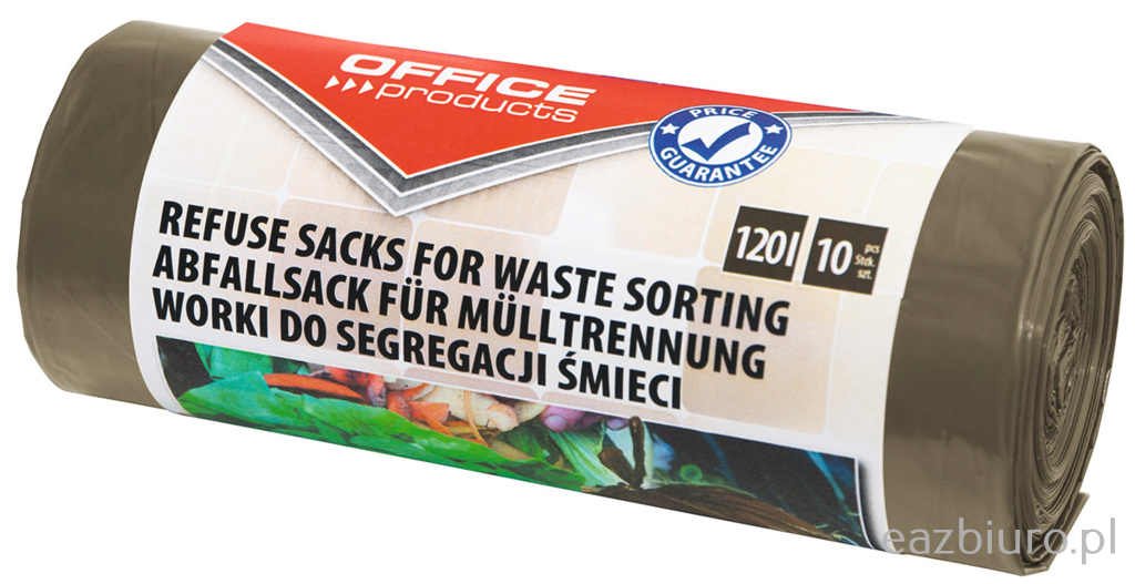 Worki na śmieci domowe Office Products, do segregacji odpadów bio, mocne (ldpe), 120l, 10szt., brązowe