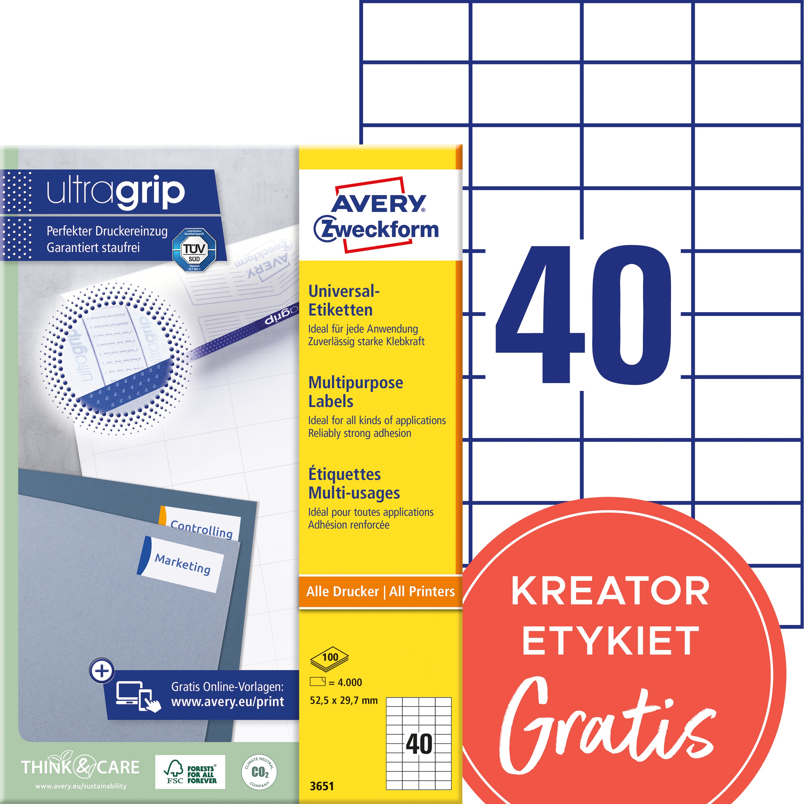 Trwałe etykiety Avery Zweckform 52,5 x 29,7 mm, 100 atkuszy Trwałe etykiety Avery Zweckform 52,5 x 29,7 mm, 100 atkuszy