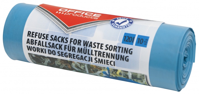 Worki na śmieci domowe Office Products, do segregacji makulatury, mocne (ldpe), 120l, 10szt., niebieskie
