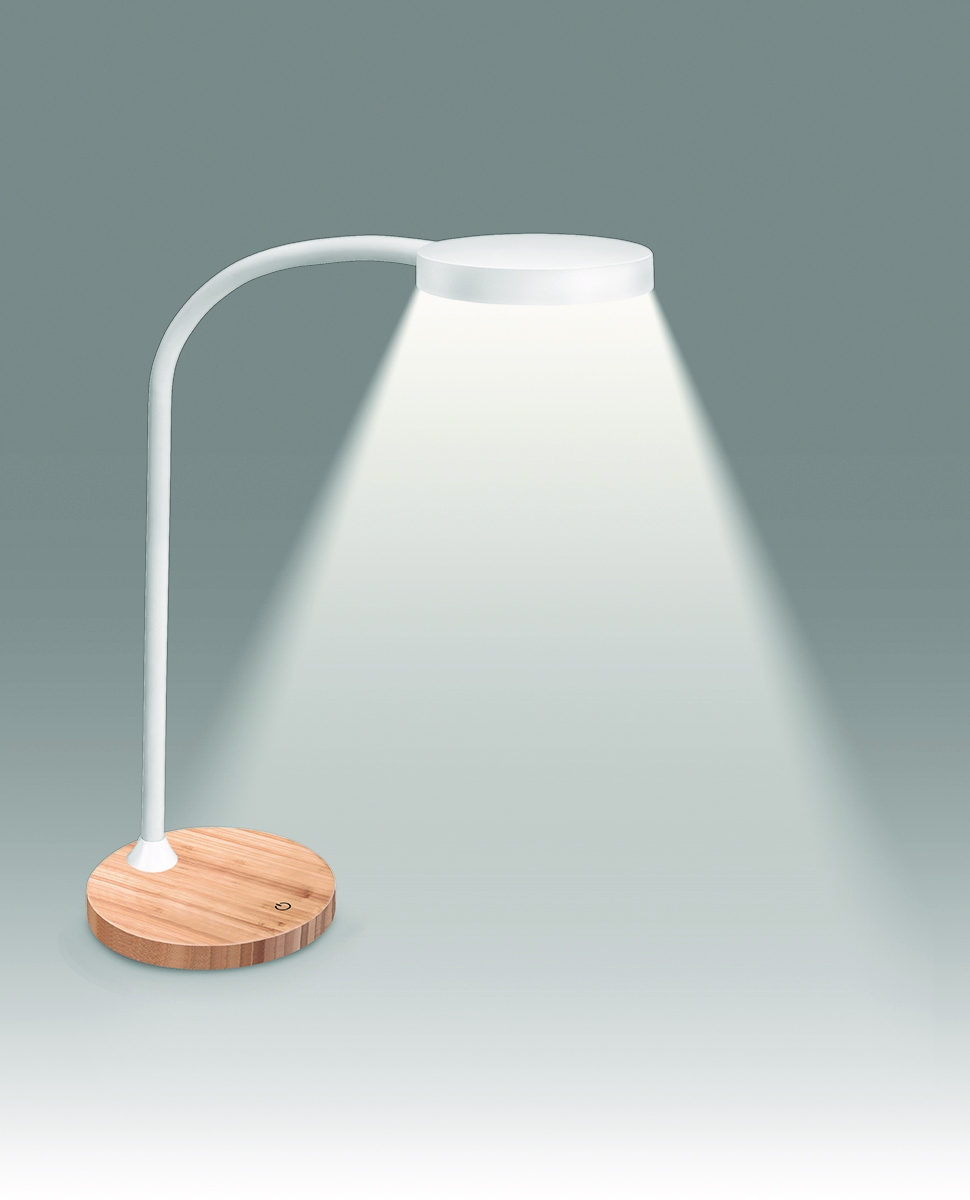 Lampka na biurko CEP CLED-0290, Flex, biały z el. drewna