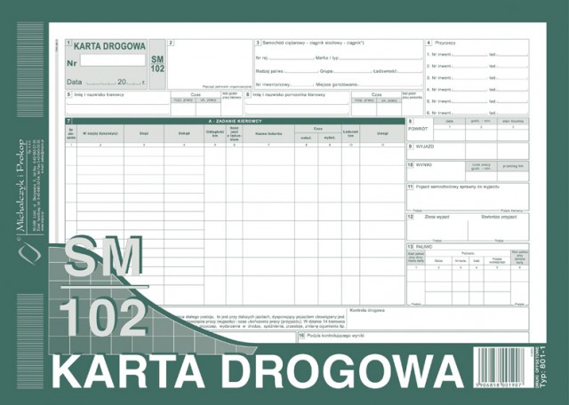 Druk karta drogowa na samochody ciężarowe sm102 numerowana A4 M&P | eazbiuro.pl | Zamów bez zwłoki!
