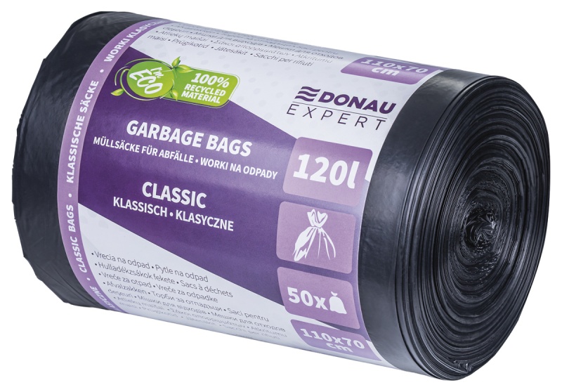 Worki na odpady DONAU EXPERT, klasyczne, LDPE, 120l, 50 szt., czarne Worki na odpady DONAU EXPERT, klasyczne, LDPE, 120l, 50 szt., czarne