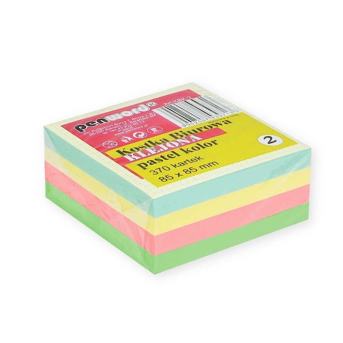 Kostka biurowa pastel klejona 85x85x35 370 kartek