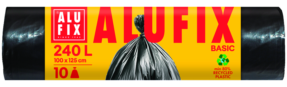 Worki na śmieci ALUFIX Economy, HDPE, 240l, 10 szt., czarna Worki na śmieci ALUFIX Economy, HDPE, 240l, 10 szt., czarna