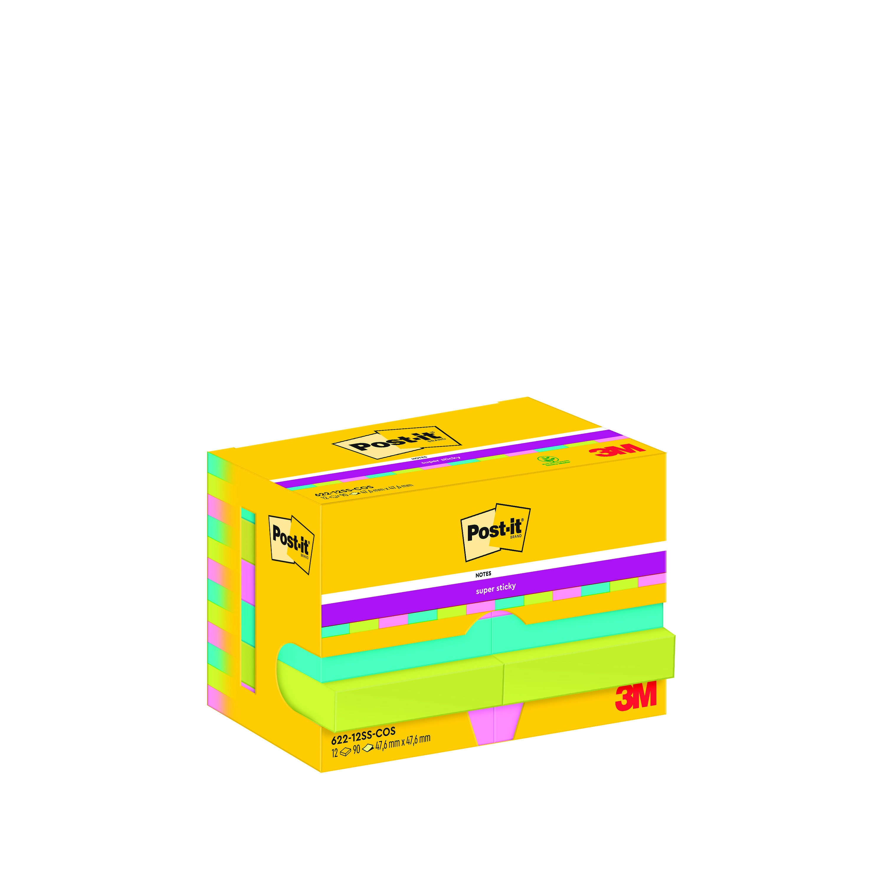 Karteczki samoprzylepne Post-it® super sticky, cosmic, 47,6 x 47,6 mm, 12x90 kartek