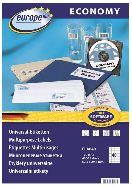 Etykiety A4 52,5x29,7 mm mm uniwersalne economy europe100 by Avery Zweckform; A4, 100 ark. | eazbiuro.pl | Zamów natychmiast!