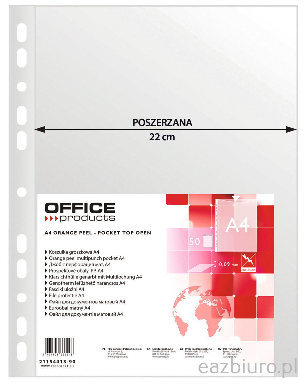 Koszulki na dokumenty Office Products, poszerzana, pp, A4, groszkowe, 90 mikr., zestaw 50 | eazbiuro.pl | Wybierz mądrze!