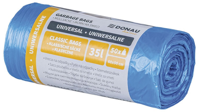 Worki na śmieci DONAU HOME, uniwersalne, 35l, 50 szt., niebieskie