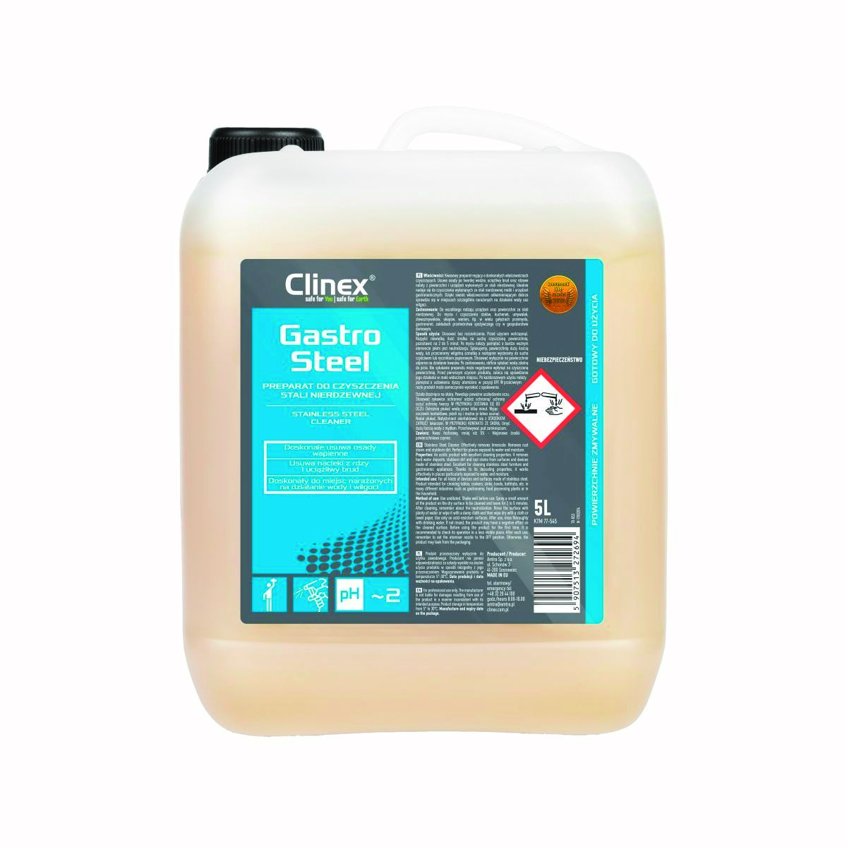 Preparat Clinex Gastro Steel do czyszczenia stali nierdzewnej 5l Preparat Clinex Gastro Steel do czyszczenia stali nierdzewnej 5l