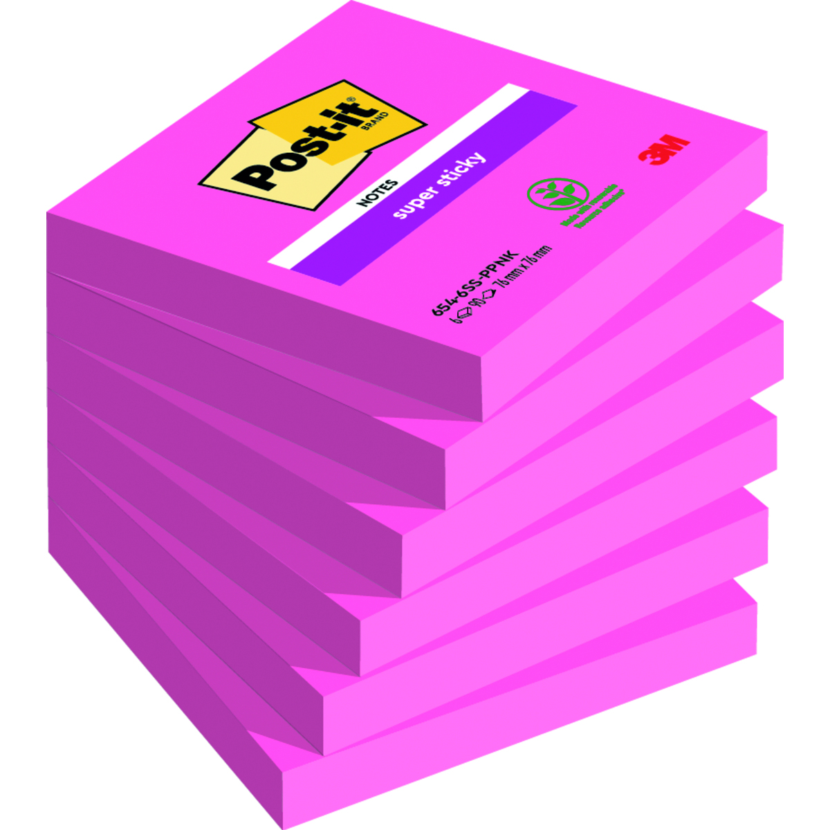 Bloczek samoprzylepny Post-it® super sticky (654-6ss-pnk), 76x76mm, 1x90 kartek, fuksja Bloczek samoprzylepny Post-it® super sticky (654-6ss-pnk), 76x76mm, 1x90 kartek, fuksja