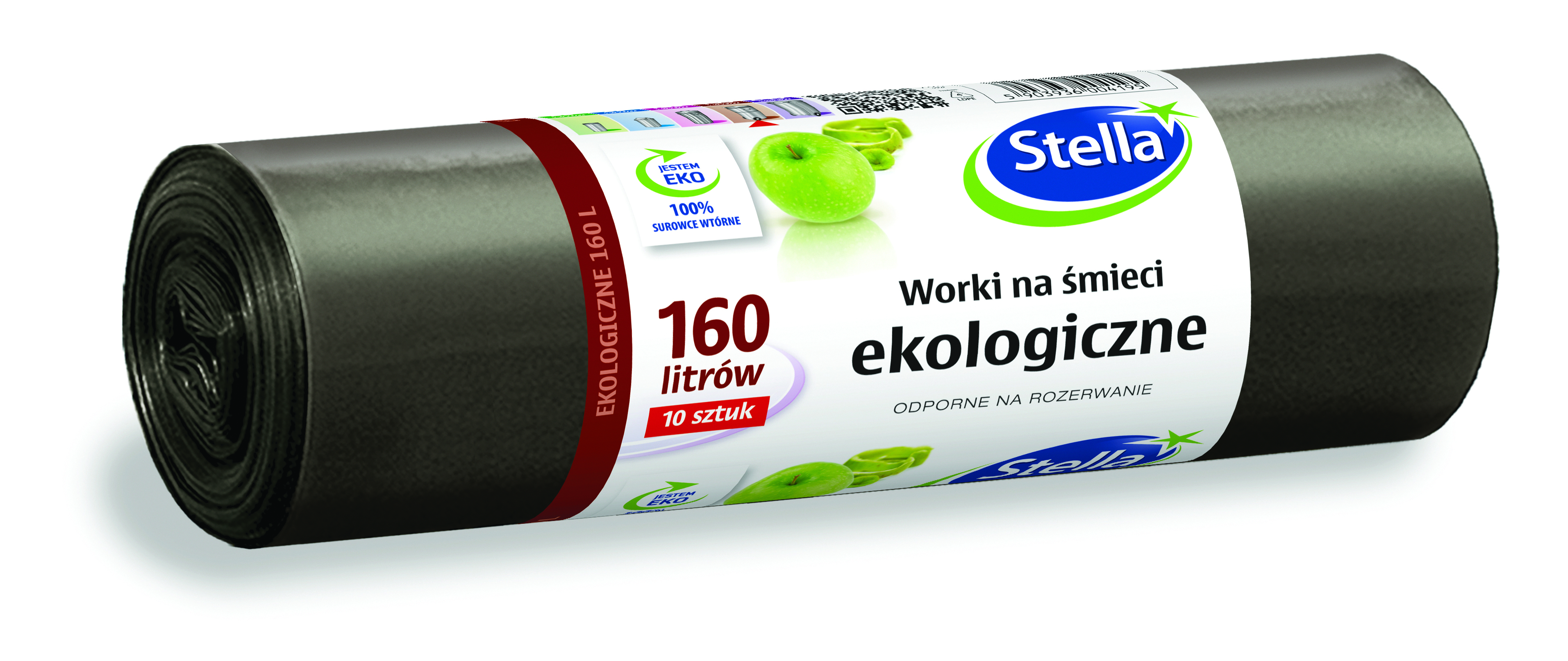 Worki na śmieci Stella, ekologiczne, 160 l, 10 szt., czarny