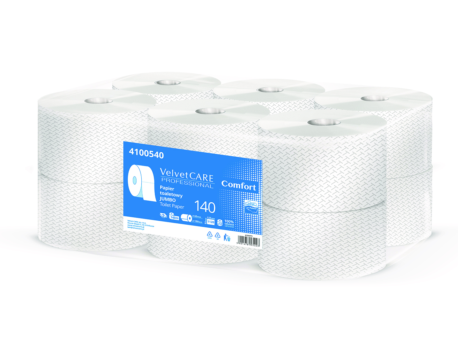 Papier toaletowy celulozowy Velvet Care Professional Jumbo 2-warstwowy 12 rolek