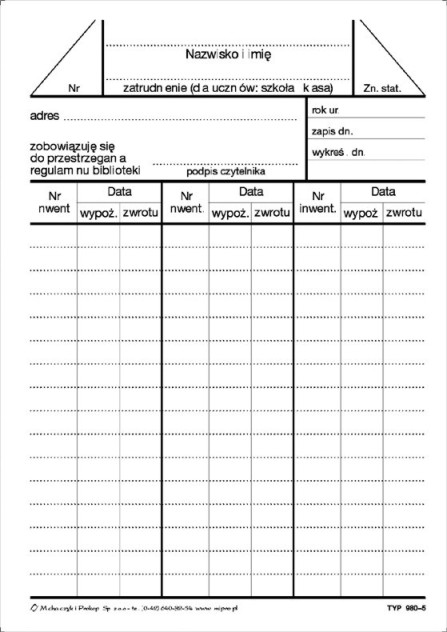 Druk karta biblioteczna czytelnika | eazbiuro.pl | Kup z dostawą!