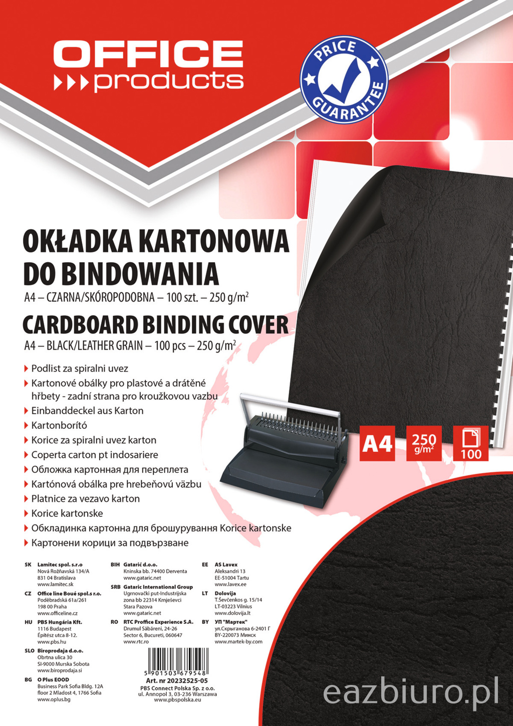 Okładki do bindowania Office Products, karton, A4, 250gsm, skóropodobne, zestaw 100 sztuk, | eazbiuro.pl | Odbierz szybko!