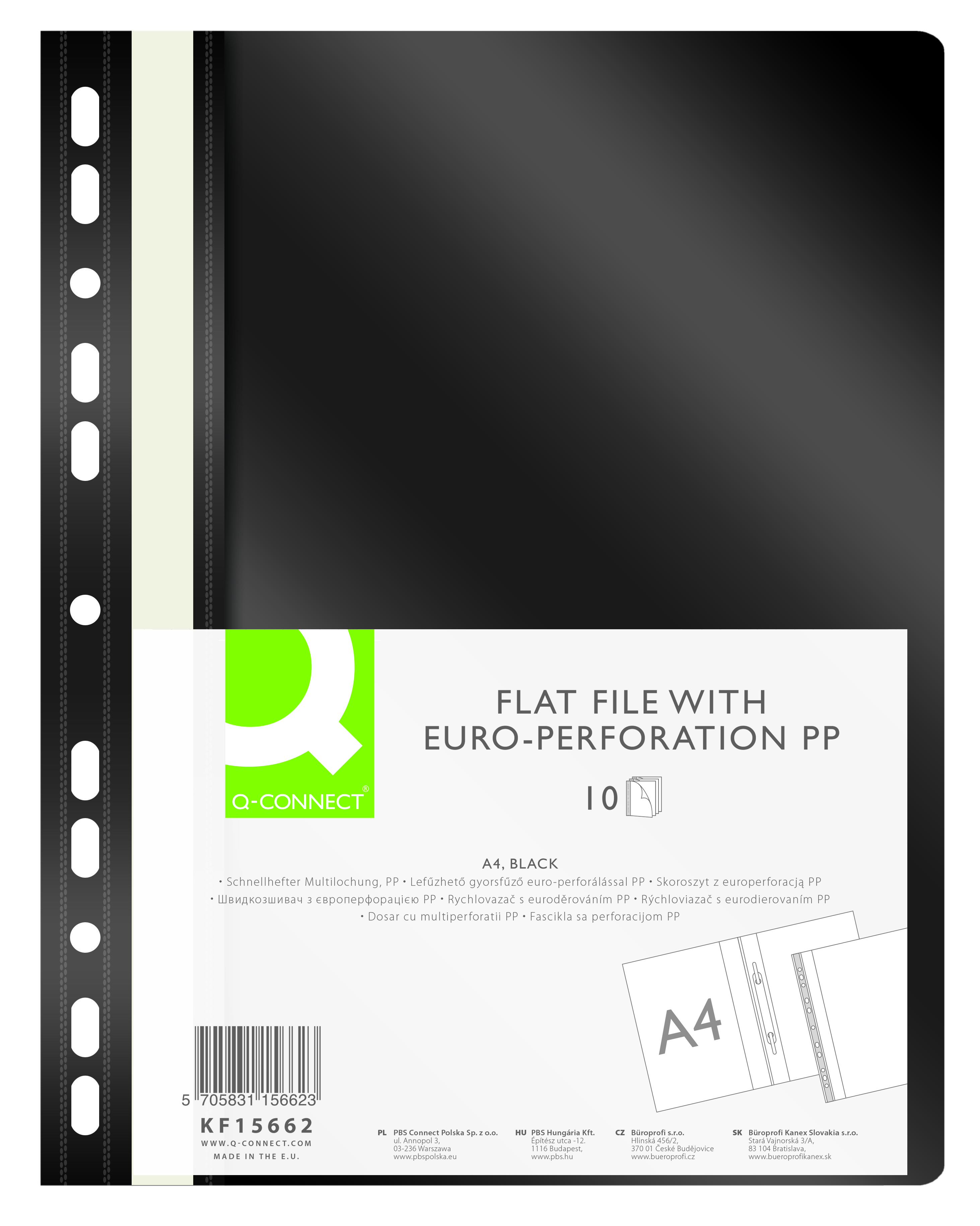 Skoroszyt Q-Connect, pp, A4, standard, 120 170mikr., wpinany, czarny | eazbiuro.pl | Zamów natychmiast!