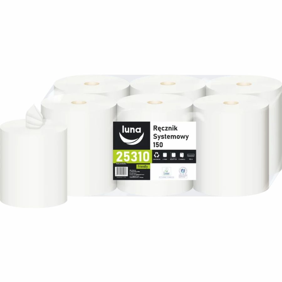 Ręcznik papierowy Luna Center Pull 2-warstwowy 150m biały eco friendly 6 rolek Ręcznik papierowy Luna Center Pull 2-warstwowy 150m biały eco friendly 6 rolek