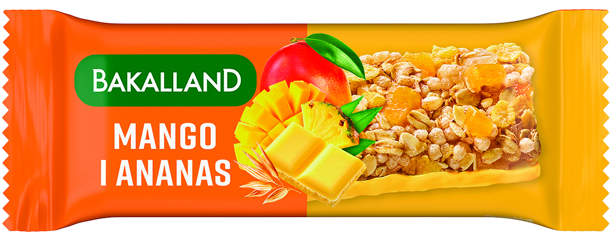 Baton zbożowy BAKALLAND, mango i ananas, 40g