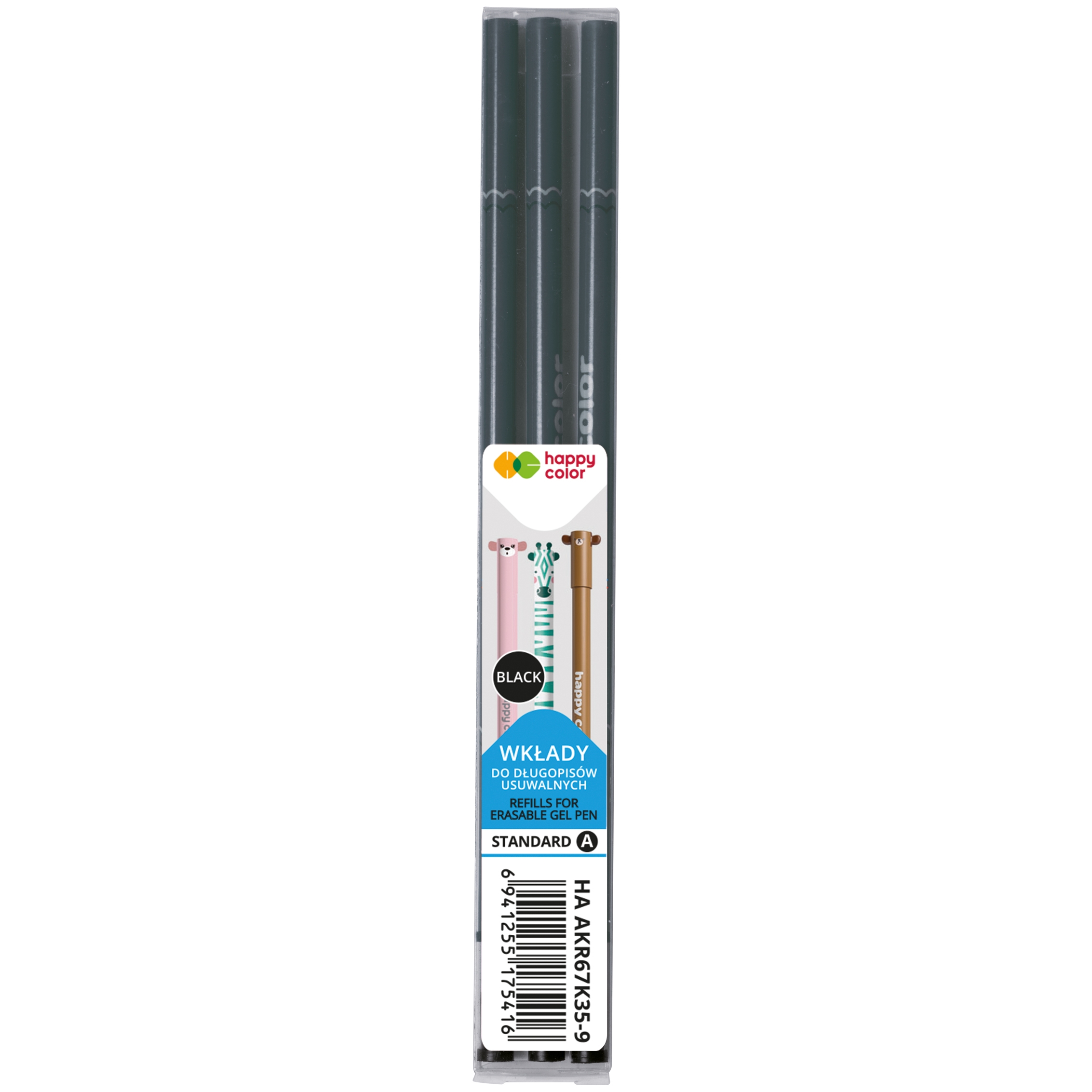 Wkłady do długopisu wymazywalnego czarne 0,5mm standard a, 3 szt. w etui Happy Color