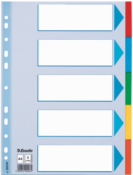 Przekładki Esselte z kolorowego kartonu, A4, wielobarwne | eazbiuro.pl | Kup wygodnie!