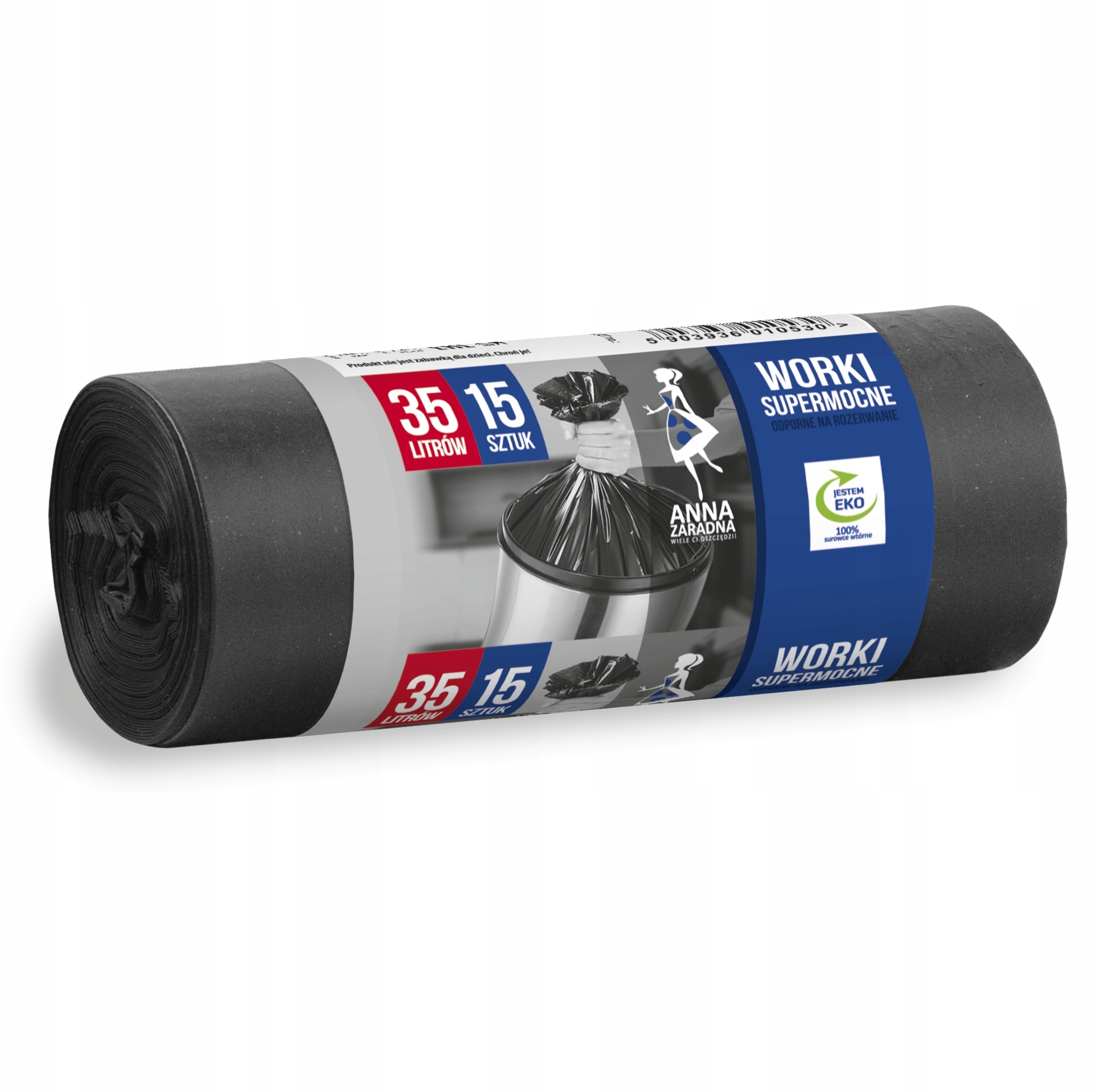 Worki na śmieci Anna Zaradna, supermocne, 35 l, zestaw 15 sztuk., czarny | eazbiuro.pl | Zamów z gwarancją!