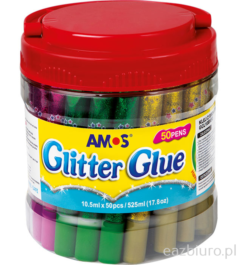 Klej z brokatem Amos gcl 10bk50 - 10,5 ml x 50 kolorów | eazbiuro.pl | Zamów teraz!