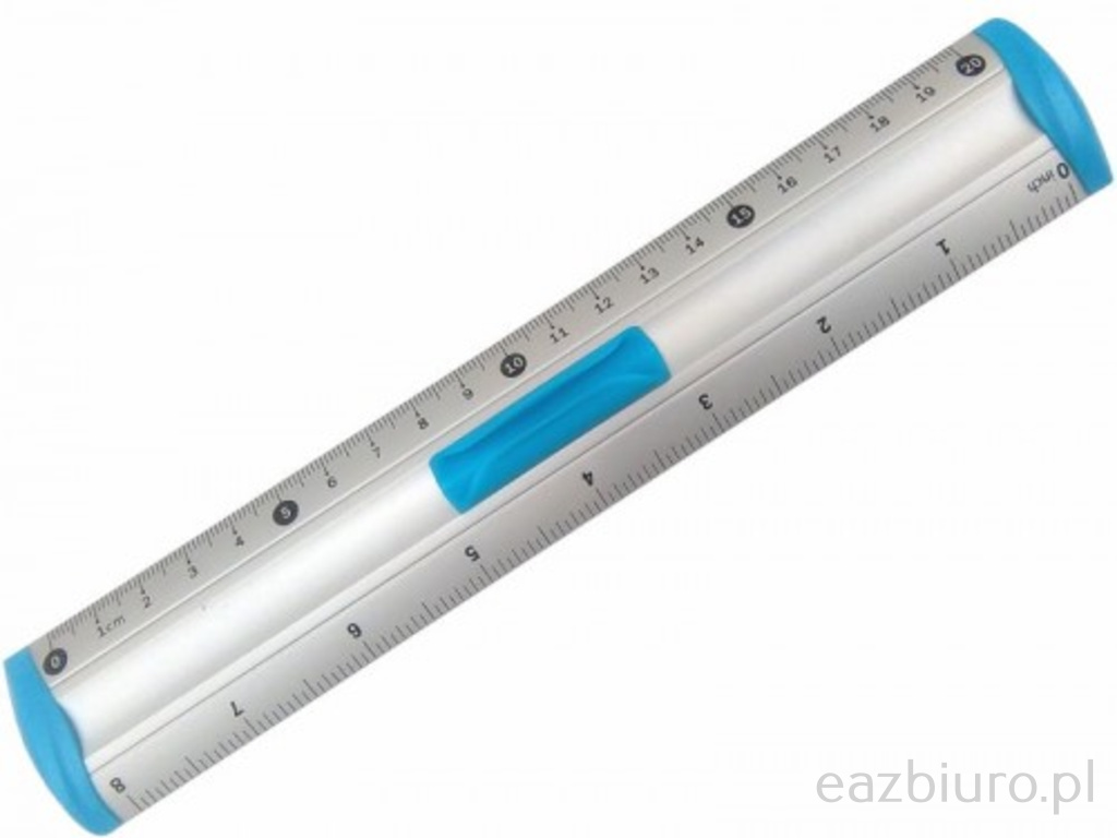 Linijka metalowa 20cm niebieski brzeg z uchwytem na ołówek