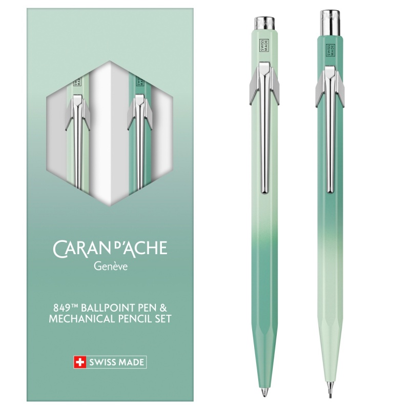 Zestaw długopis 849 i ołówek 844 CARAN D'ACHE Misty Forest, w etui, zielony