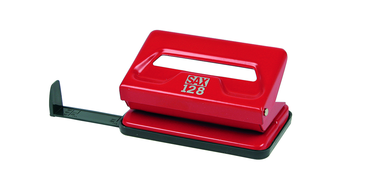 Dziurkacz Sax128s, dziurkuje do 12 kartek, czerwony | eazbiuro.pl | Kliknij i kup!