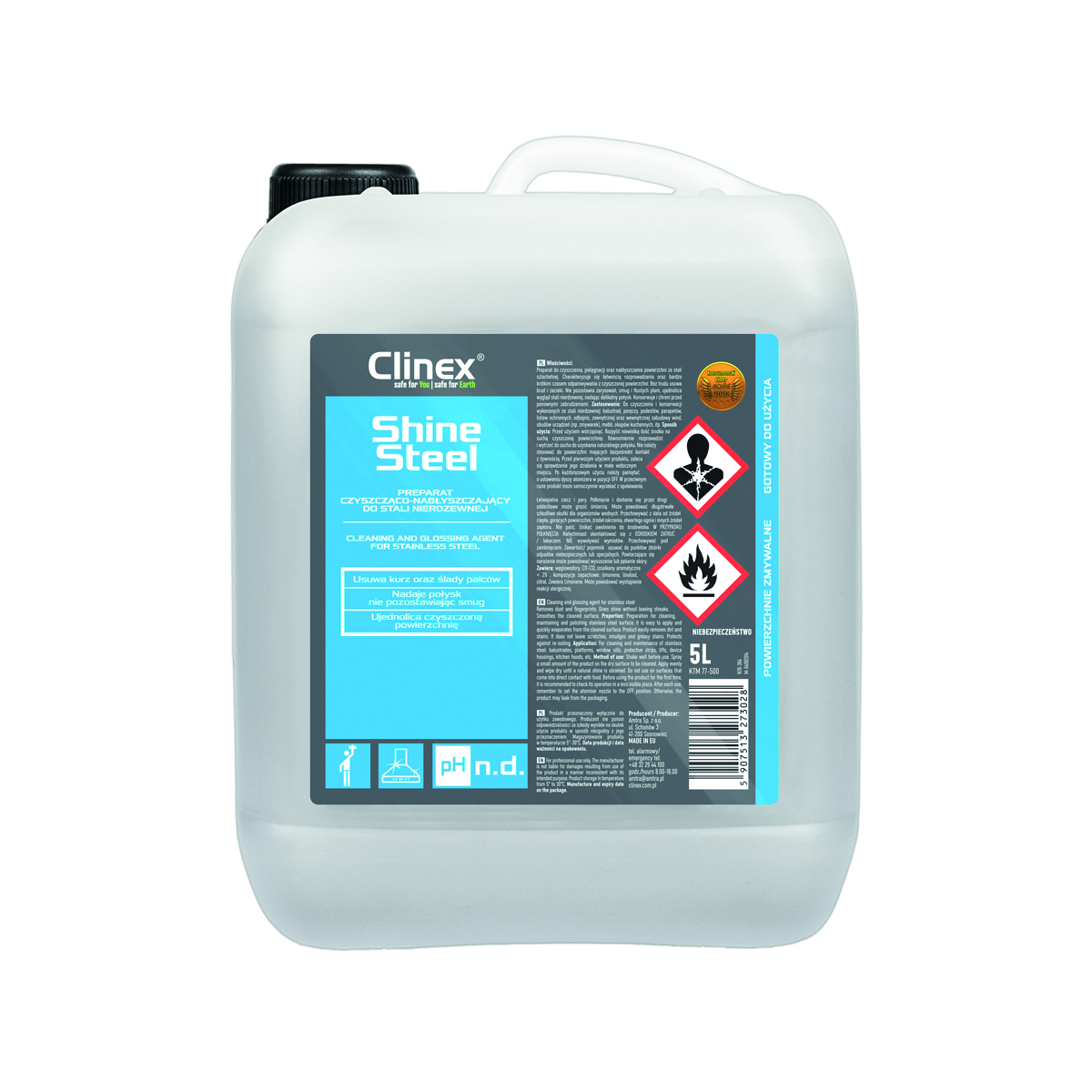 Clinex shine steel preparat czyszcząco-nabłyszczający do stali nierdzewnej 5l Clinex shine steel preparat czyszcząco-nabłyszczający do stali nierdzewnej 5l