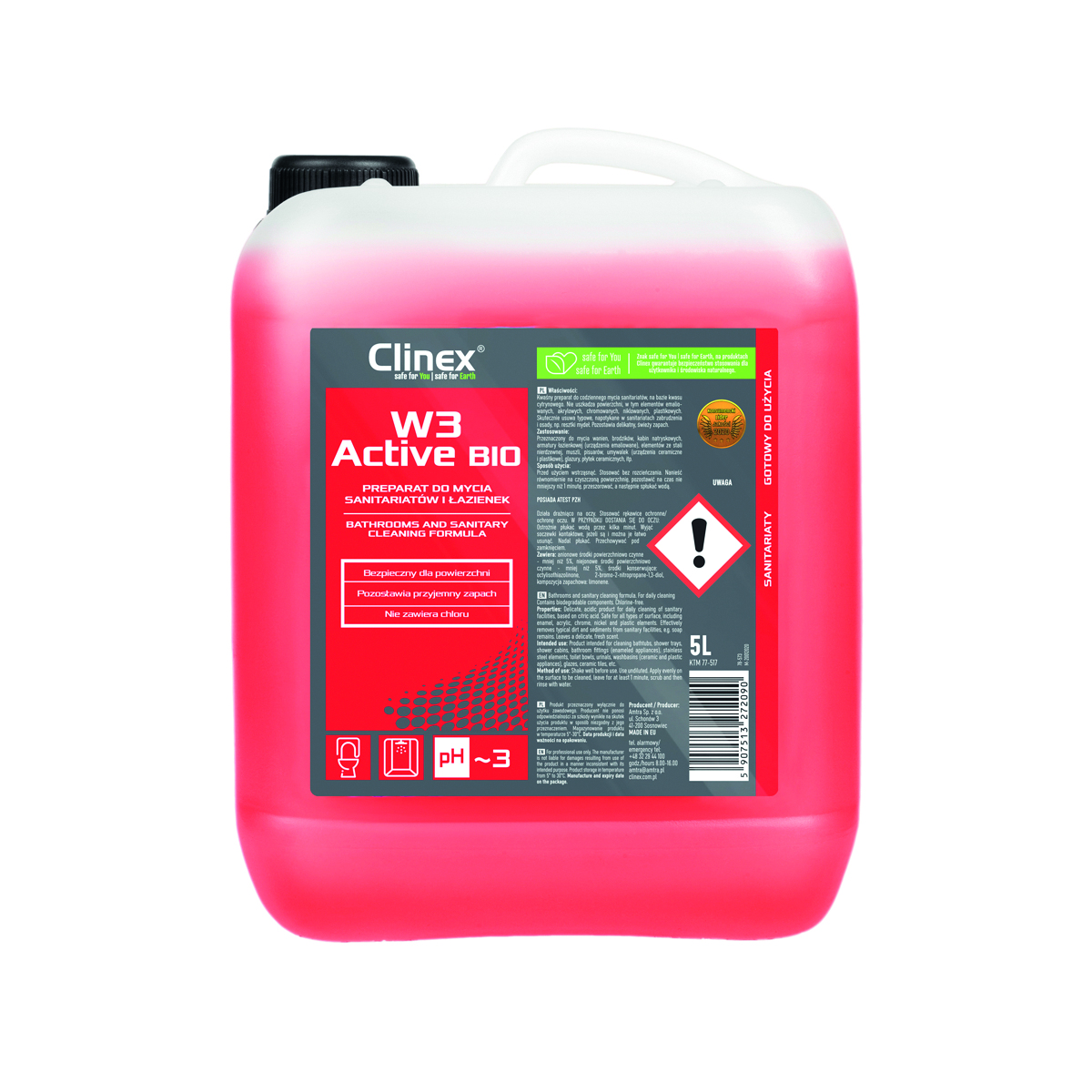 Clinex w3 active bio preparat do mycia sanitariatów i łazienek 5l Clinex w3 active bio preparat do mycia sanitariatów i łazienek 5l