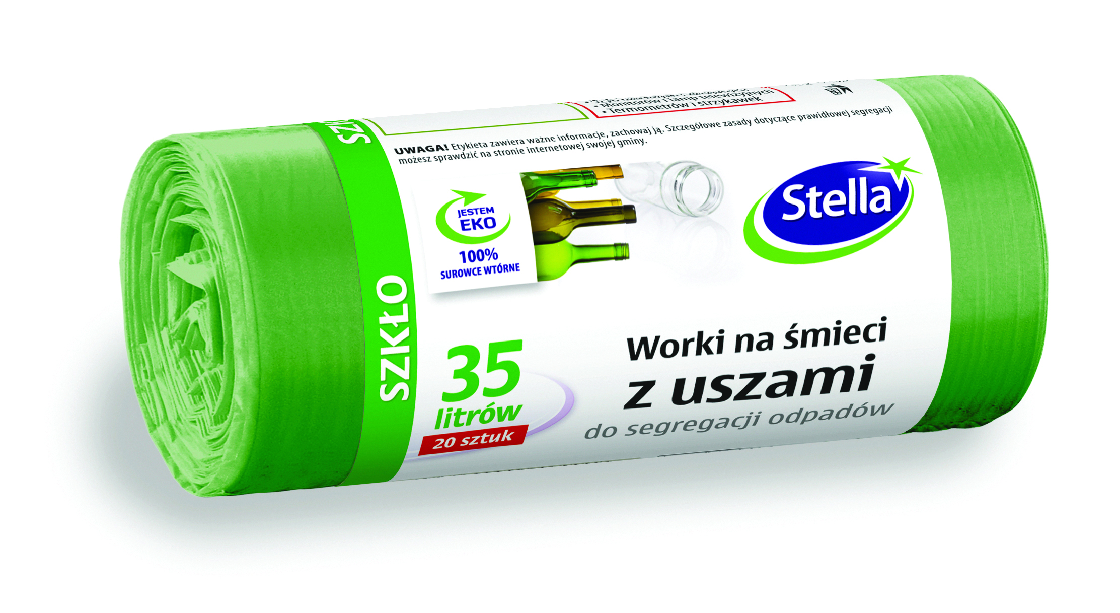 Worki z uszami Stella, do segregacji szkła, 35 l, zestaw 20 sztuk., zielone, zielony | eazbiuro.pl | Kup skutecznie!