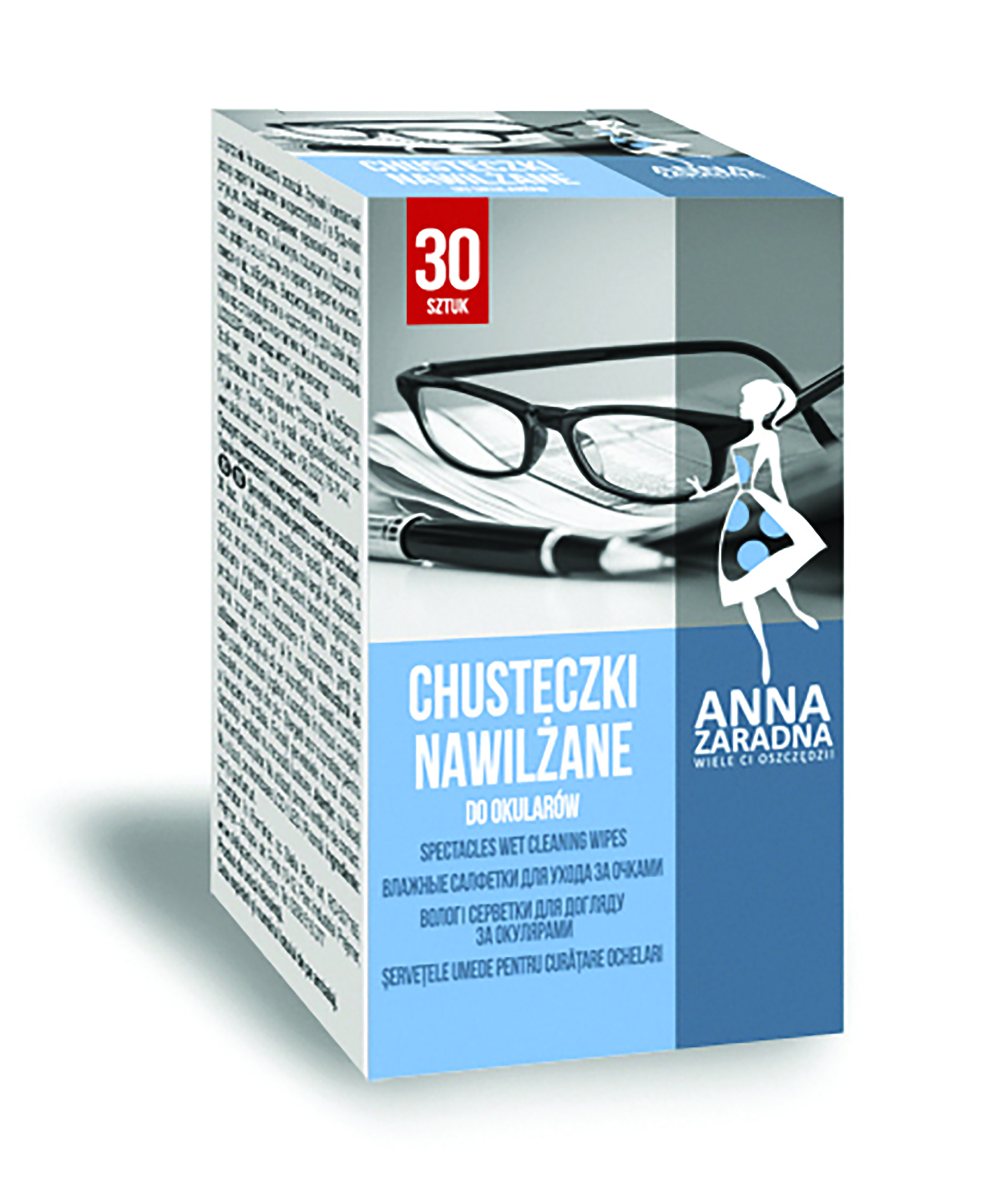 Chusteczki nawilżane Anna Zaradna, do okularów, 30 saszetek, białe chusteczki Chusteczki nawilżane Anna Zaradna, do okularów, 30 saszetek, białe chusteczki