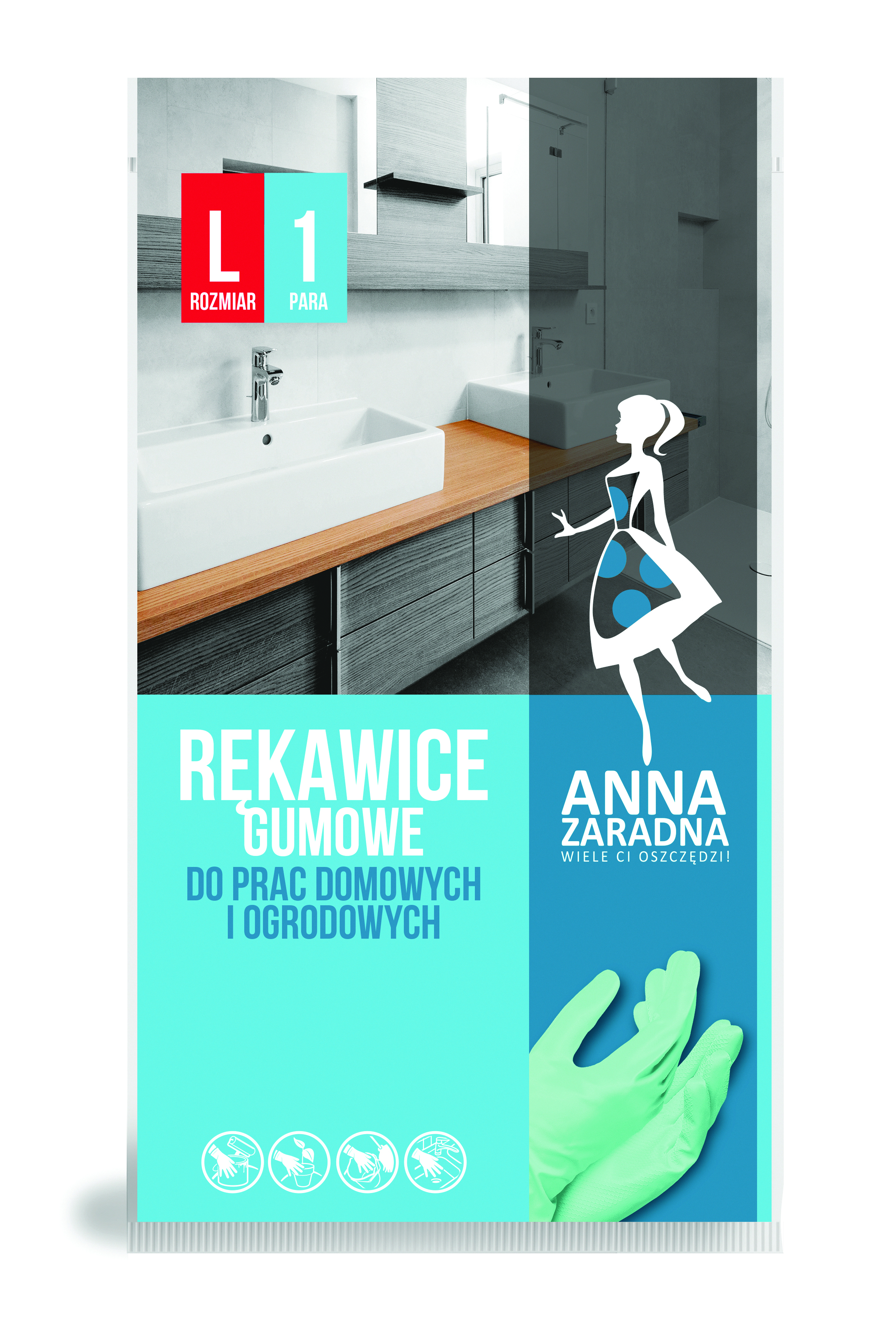 Rękawice gumowe Anna Zaradna, rozmiar l, pastelowa zieleń
