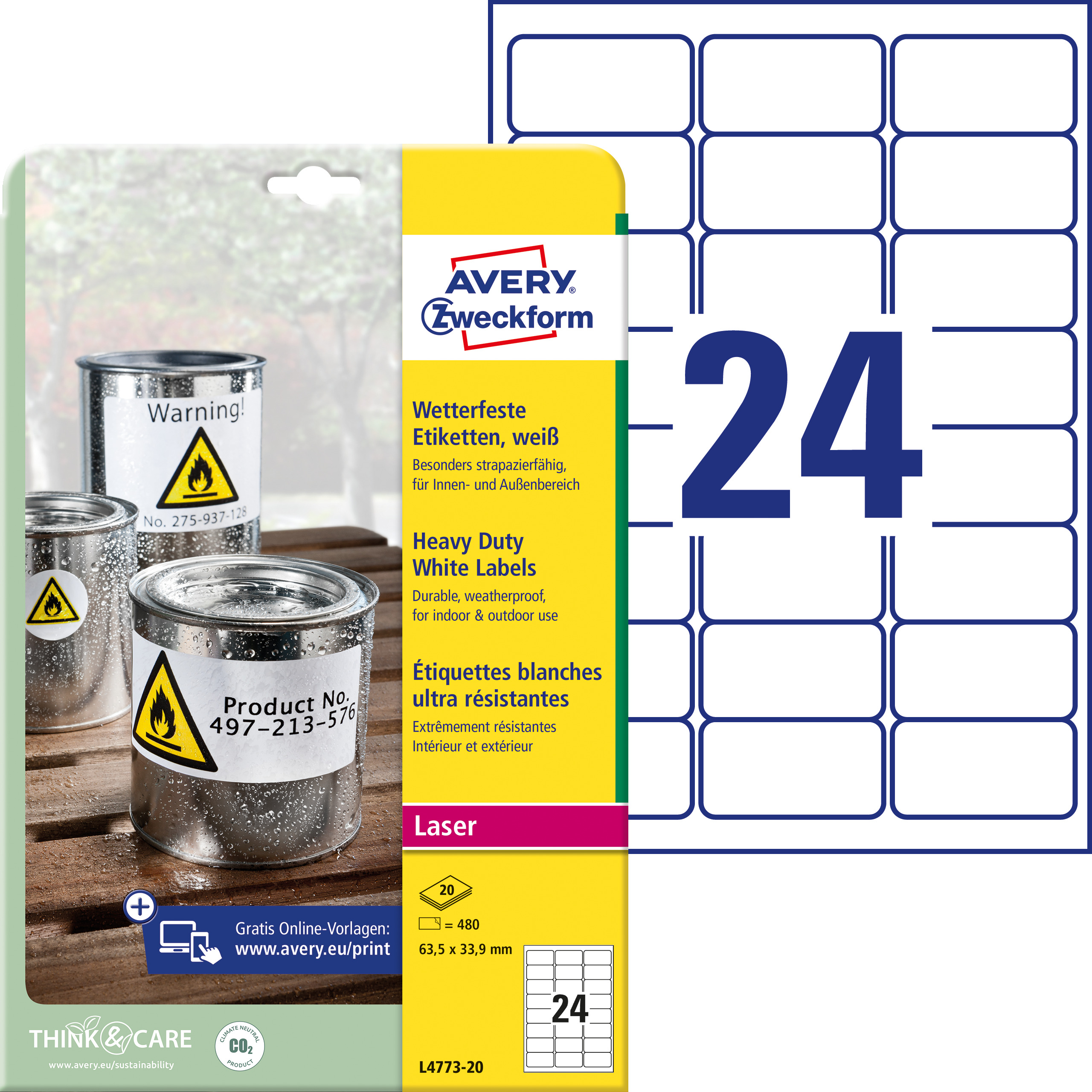 Etykiety Avery Zweckform 63,5x33,9 mm heavy duty