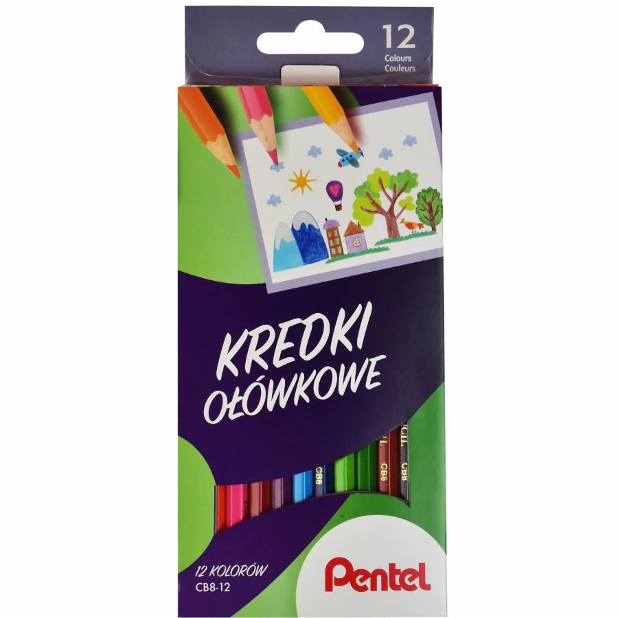 Kredki ołówkowe 12 kolorów Pentel cb8