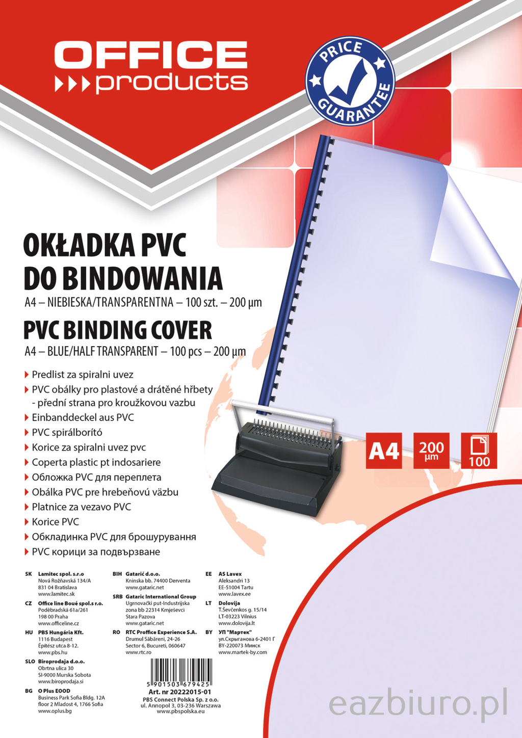 Okładki do bindowania Office Products, pvc, A4, 200mikr., 100 sztuk, niebieskie transparentne Okładki do bindowania Office Products, pvc, A4, 200mikr., 100 sztuk, niebieskie transparentne