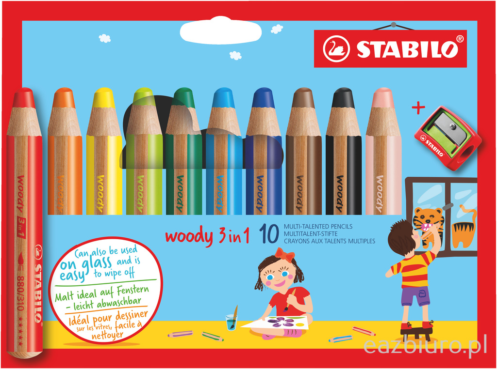 Kredki Stabilo woody 3in1 zestaw 10 sztuk etui z temperówką | eazbiuro.pl | Dodaj do koszyka!