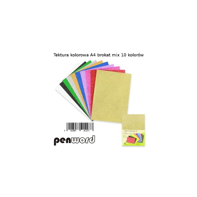 Tektura gładka brokat A4 kolorowa mix 10kolorów