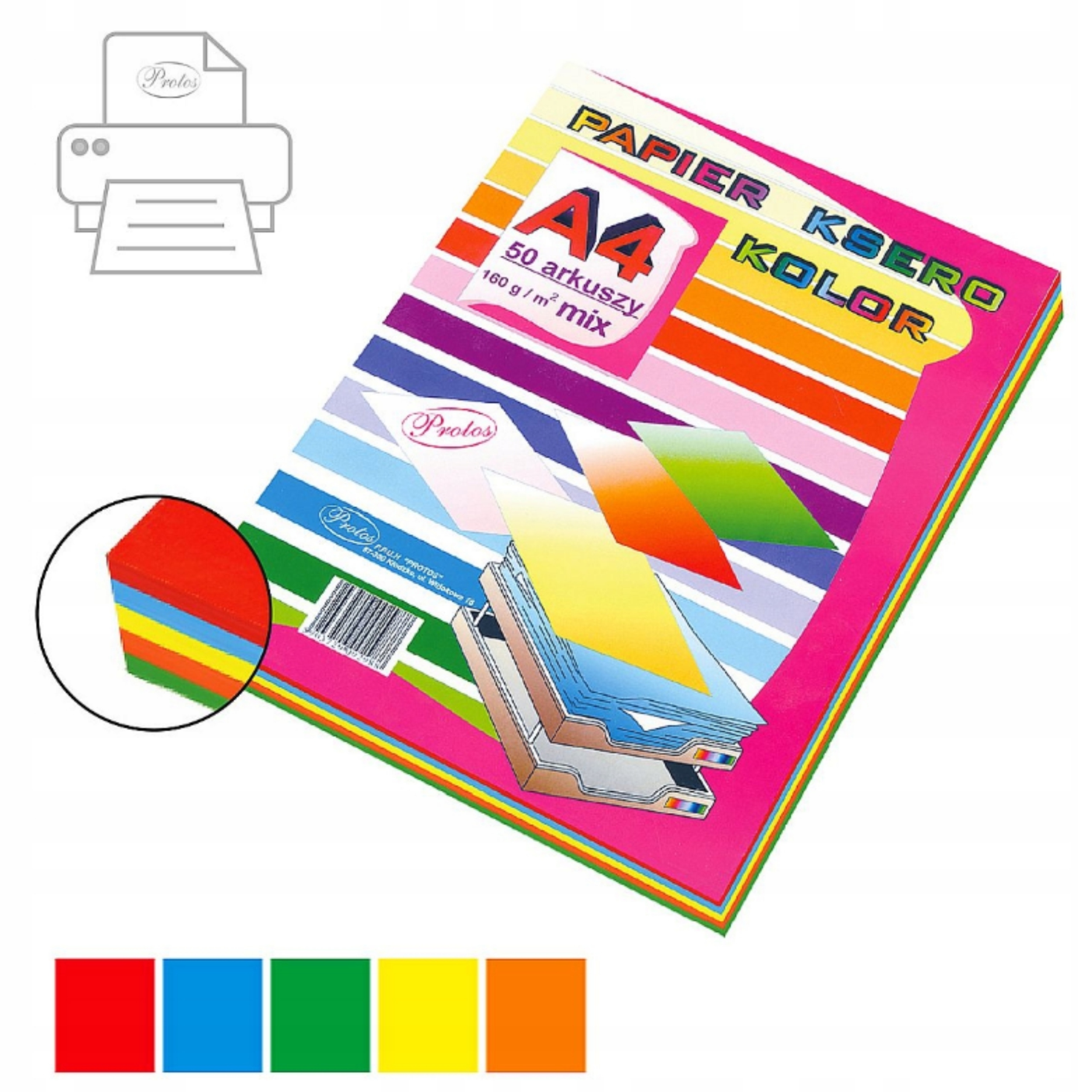 Papier ksero A4 160g 50 arkuszy mix kolorów protos