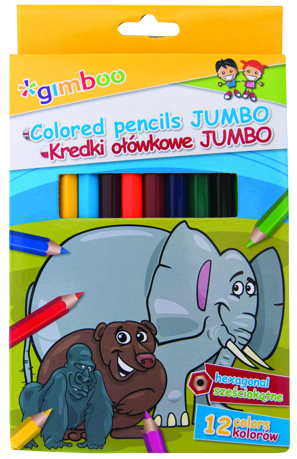 Kredki ołówkowe Gimboo jumbo, sześciokątne, 12 sztuk, mix kolorów