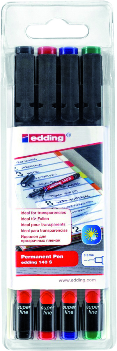 Foliopis e-140/4 s Edding, 0,3 mm, 4 szt., mix kolorów Foliopis e-140/4 s Edding, 0,3 mm, 4 szt., mix kolorów