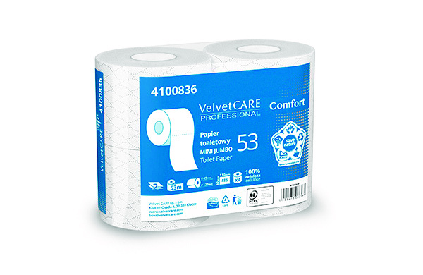 Papier toaletowy celulozowy Velvet comfort, 2-warstwowy, 486 listków, 4szt., biały