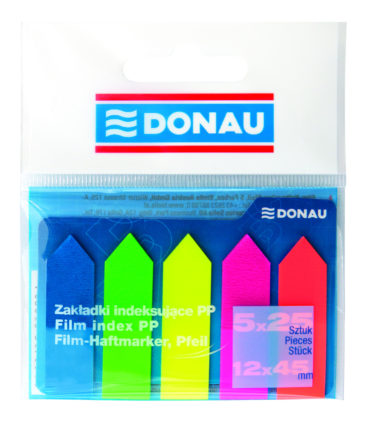 Zakładki indeksujące Donau 12x45 mm strzałka 5x25 kartek mix kolorów
