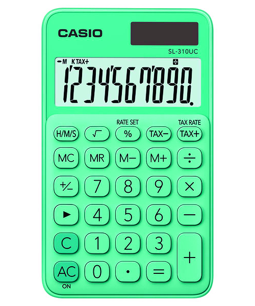 Kalkulator kieszonkowy Casio sl-310uc-gn-b, 10-cyfrowy, 70x118mm, zielony Kalkulator kieszonkowy Casio sl-310uc-gn-b, 10-cyfrowy, 70x118mm, zielony