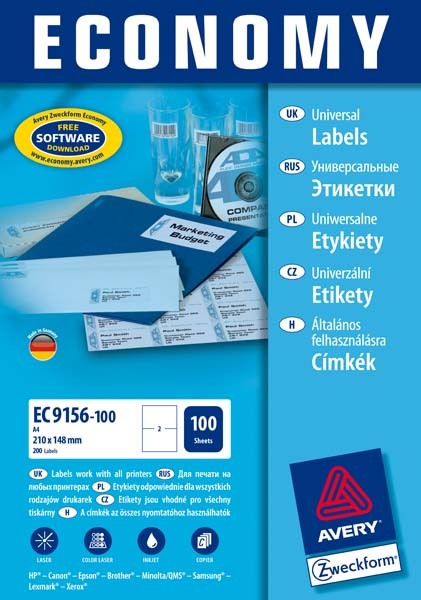 Etykiety A4 70x37 mm mm uniwersalne economy europe100 by Avery Zweckform; A4, 100 ark. | eazbiuro.pl | Kliknij i kup!